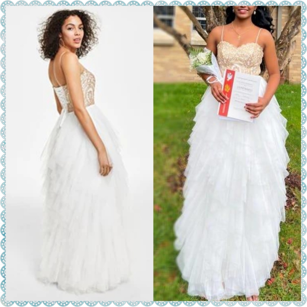 White Ruffle embellished gown Say Yes To The Prom Juniors Size 3